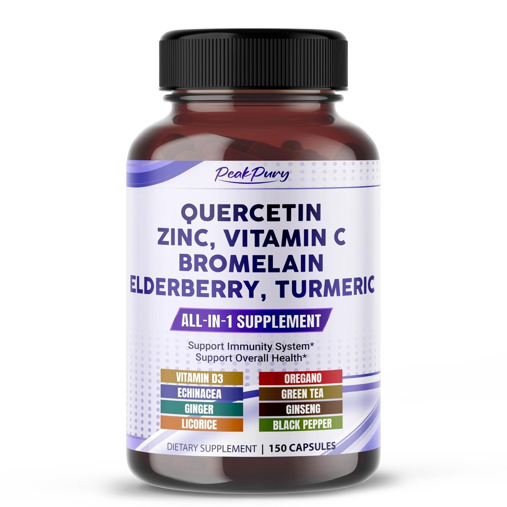 Quercetin Elderberry Gurkemeje C Vitamin C Zink - Immunitetsunderstøttelse - Made in USA