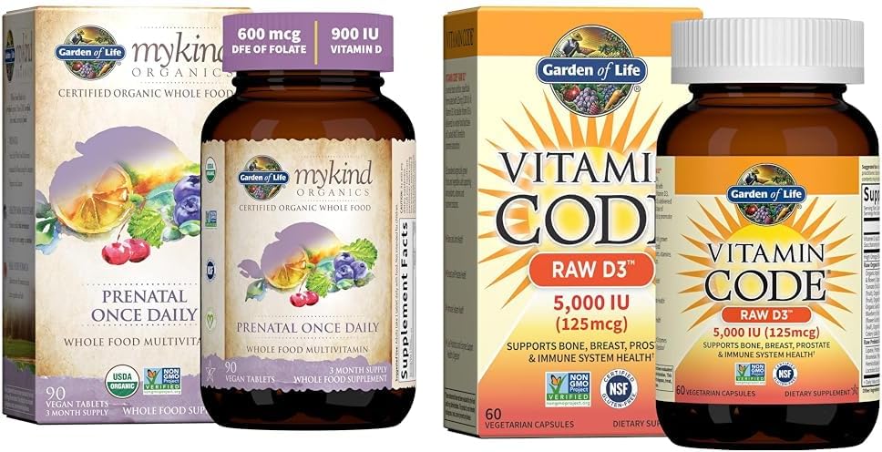 Livets have Organics Prenatal Vitamin: Folate for Energy & Sund Føtale Udvikling & D-vitamin, Vitamin Code Raw D3, D-vitamin 5.000 IE