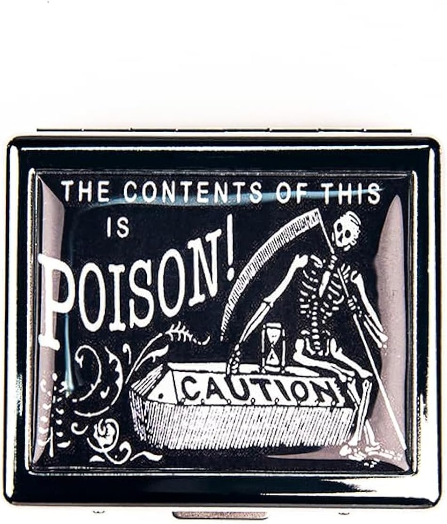 Vintage Poison Advarsel 7 dage forkromet skinnende sølv pille Organizer med spejl indeni har 8 separate kompartmenter rektangel 7 dage Pill Box Pill sag