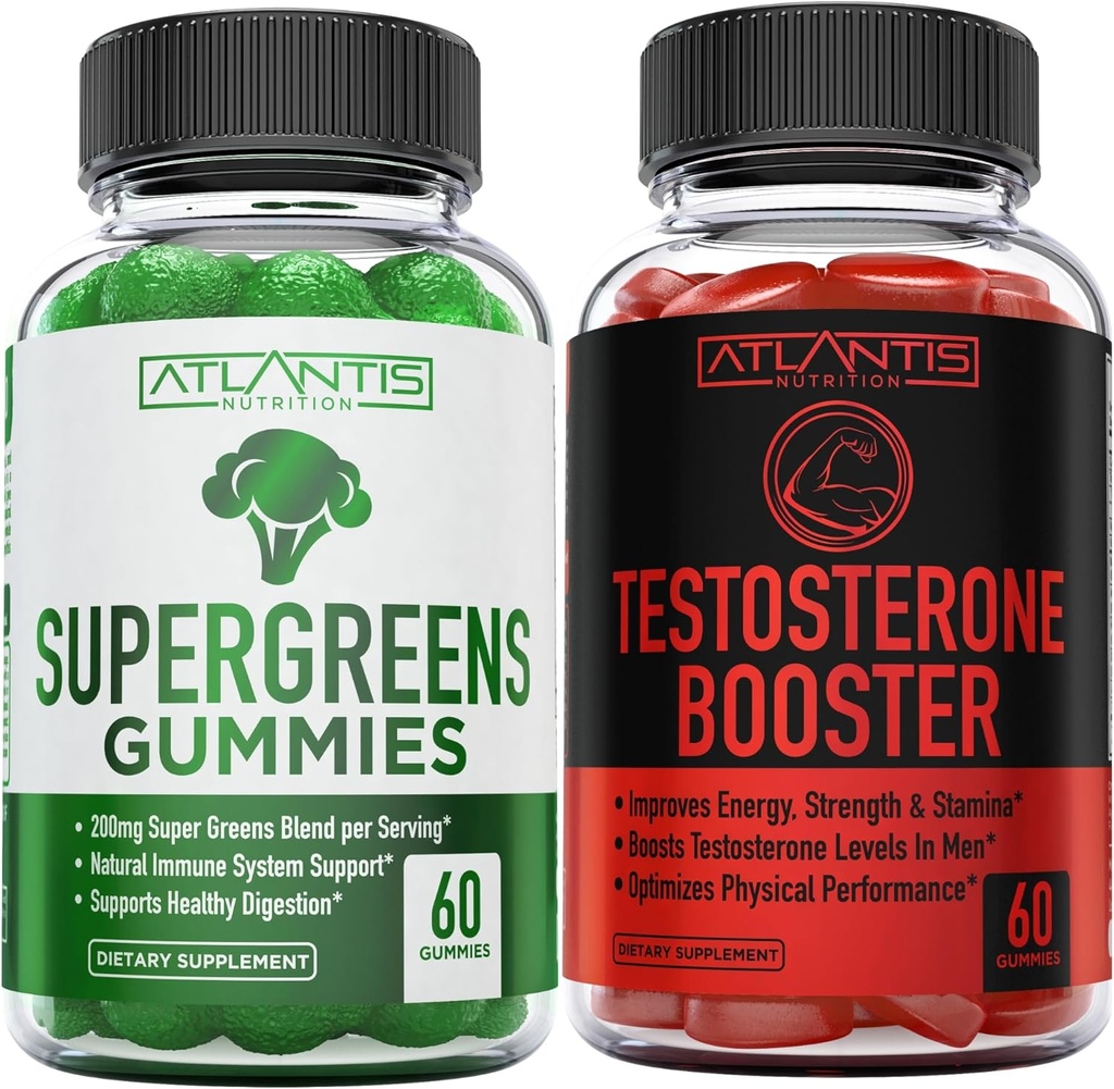 Atlantis Nutrition Supergreens 60 Gummies + Testosteron Booster 2- Pack (120 Gummies)