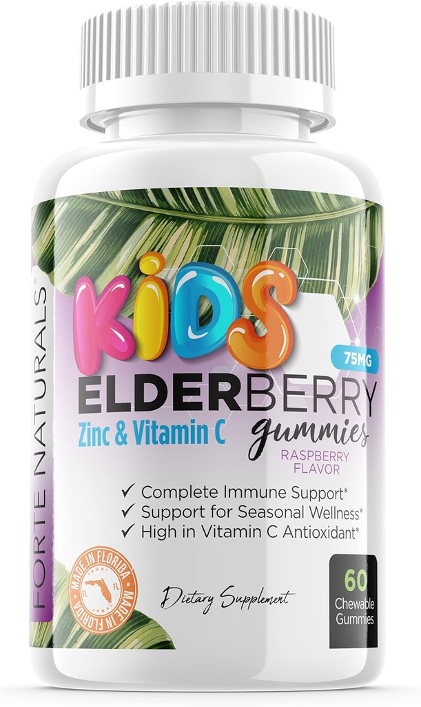 Kids Elderberry Gummies + C-vitamin + Echinacea & Bee Propolis Børns Multivitamin Gummy Chews tyggetyve immunforsvar Lavet i USA Gluten Free Non GMO 60 Gummy Whole Foods Market