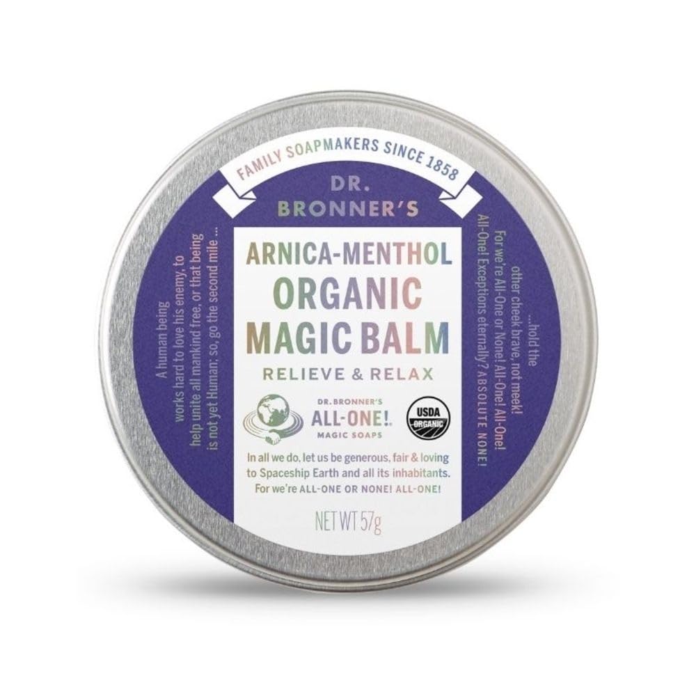 Dr. Bronners - Økologisk Magic Balm (Arnica- Menthol, 2 Ounce) - Lavet med Økologisk Bivoks og Økologisk Hamp Olie, Relieves og Relax Sore Muskler og Achy Joints, Fugt og lindrer tør hud