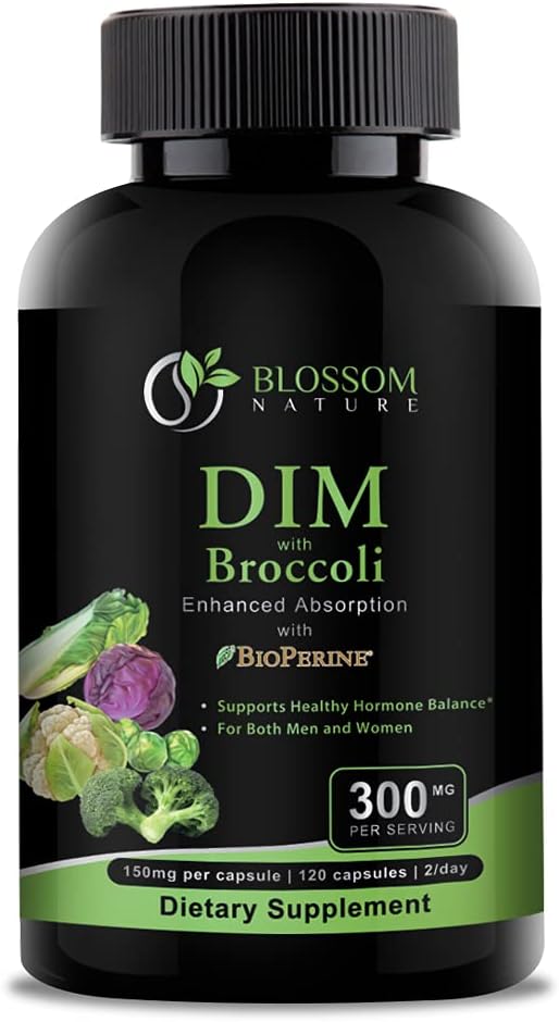 DIM supplement 300mg med Broccoli 200mg BioPerine 10mg- Hormon og Østrogen Balance for kvinder & mænd, overgangsalder Relief, PCOS & PMS Support, Hormonal Acne Treatment-120 Caps, Diindolylmethan 150mg pr. kapsel