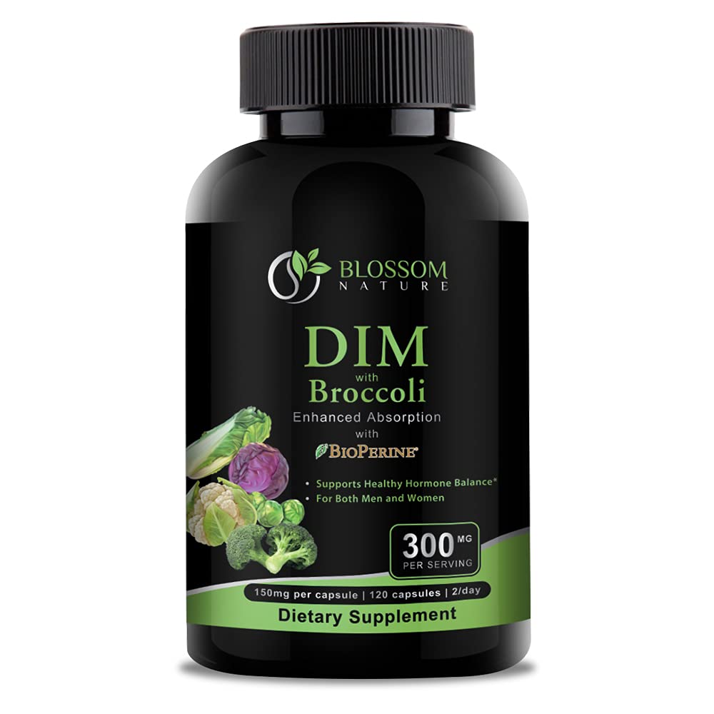 DIM supplement 300mg med Broccoli 200mg BioPerine 10mg- Hormone og østrogen balance for kvinder & mænd, overgangsalderen Relief, PCOS & PMS Support, Hormonal Acne Treatment -120 Caps, Diindolylmethan 150mg per Cap