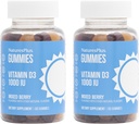 NaturesPlus Gummies Vitamin D3 1000 IE, blandet berry - 60 Gummies, pakke af 2 - fremmer ben sundhed & immunfunktion - Vegan, Gluten Free, Non- GMO - 120 Total Servering