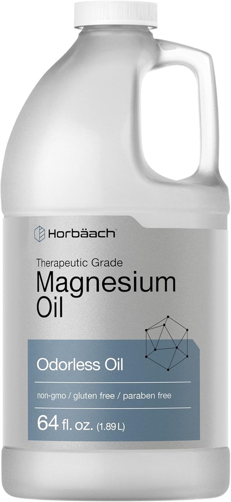 Horbäach Magnesium Oil C124; 64 fl. oz C124; Therapeutic Grade C124; Vegetar, Non- GMO, Gluten Free, og Paraben Free Odorless Formel