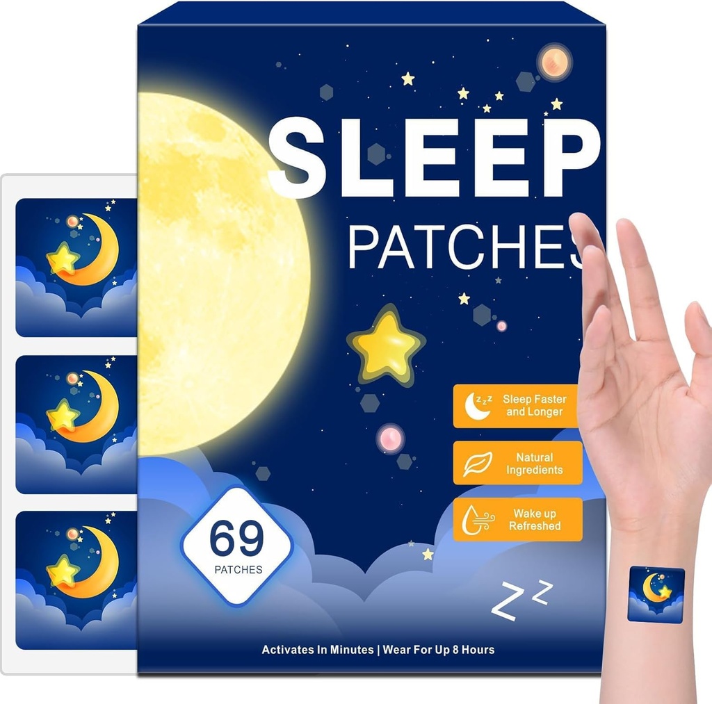 Sleep Patches for voksne, Melatonin Patches for Sleep Voksen, All- Natural Deep, Egnet til kvinder og mænd, Giver Komfortabel Hvile, 69