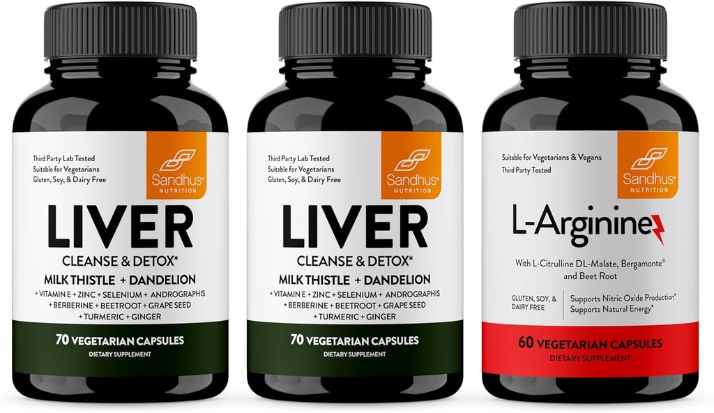 Sandhu's Liver Renew Cleanse & L-Arginine with Nitric Oxide Precursor Capsules | Supports Immune, Digestive Health, Energy and Healthy Circulation