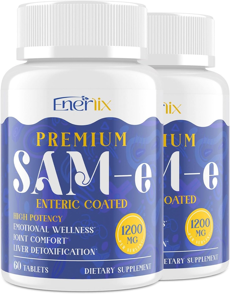 1200 MG SAM e Supplement for hjerne, mood, fælles, og lever, høj Absorption SAM- e (S- Adenosyl- L- methionin) med CoQ10, 5- HTP, Enteric Coated 120 Tablets, Vegan