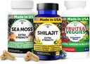Lunakai USA Made 3- in-1 Supplement Capsule Pack - Shilajit, Irish Sea Moss & Superfood Frugter og grøntsager