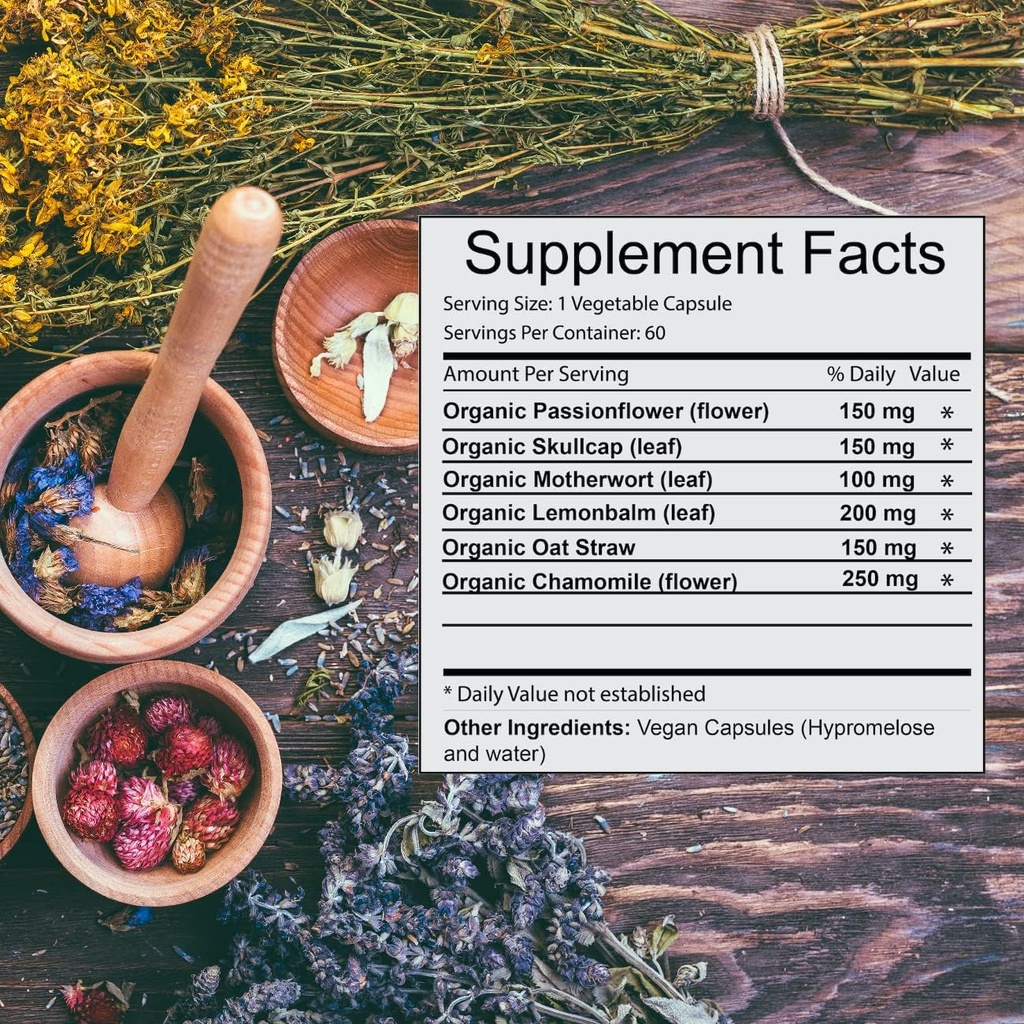 Khroma Herbal produkter Trauma Blend - Organic Trauma Support - 60 Veganske kapsler i glasflasker USDA Organic, Vegan, Kosher, 3. part testet