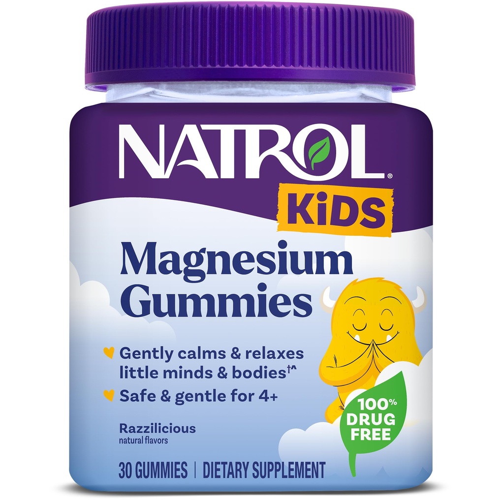 Natrol Kids Magnesium Citrate Gummies, Rolig og slap lidt Minds og kroppe, Plus støtte sund muskelafslapning og funktion, 30 Razzilious Gummies, Op til en 30 dages forsyning