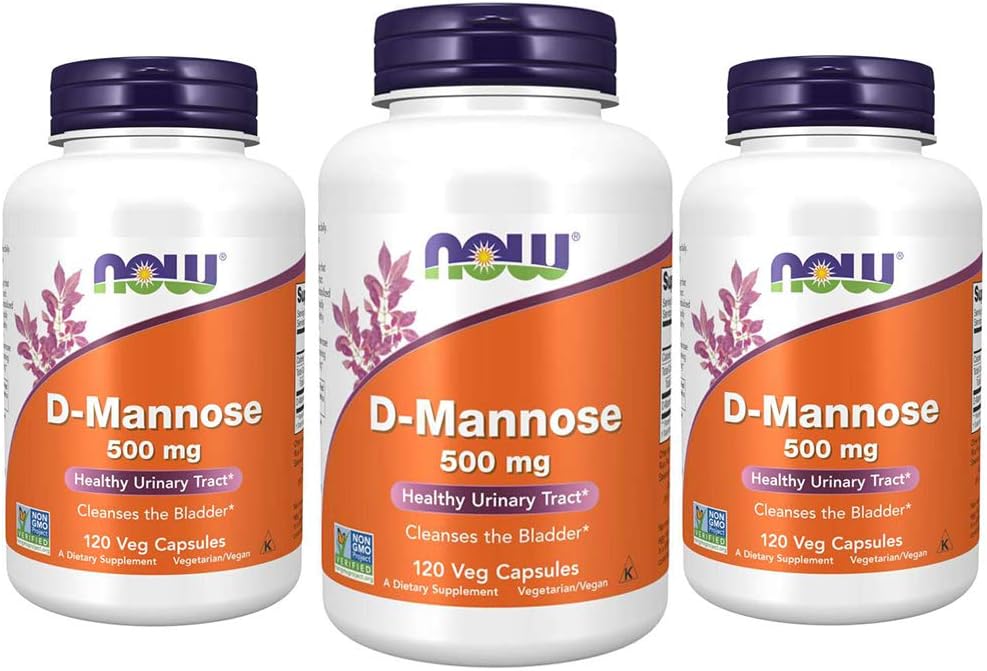 Now Foods Supplements, D- Mannose 500 mg, Non- GMO Project Verified, Sund urinveje *, 120 Veg kapsler (pakke med 3)