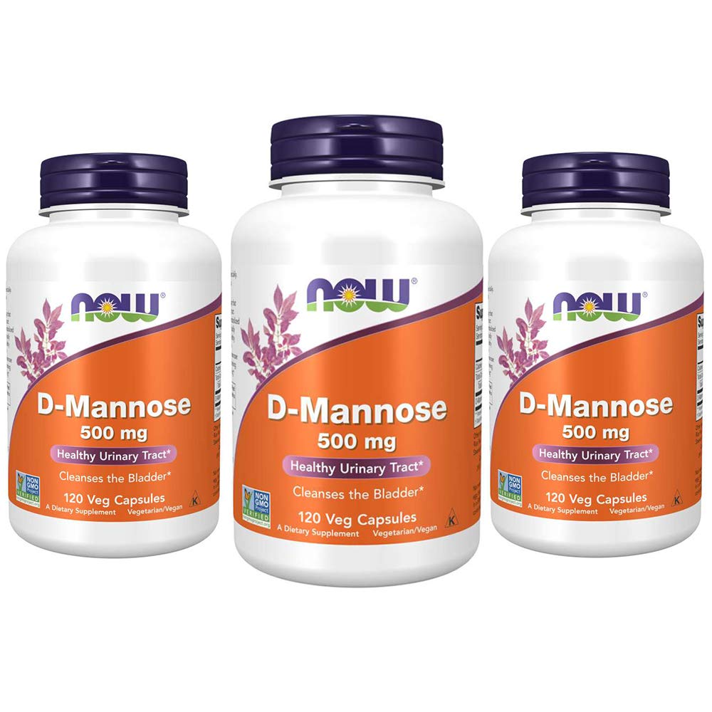 Now Foods Supplements, D- Mannose 500 mg, Non- GMO Project Verified, Sund urinveje *, 120 Veg kapsler (pakke med 3)