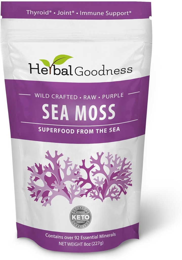 Herbal Goodness Sea Moss Gel Chondrus Crispus St Lucia Sea Moss Supplement 8oz Purple - Healthy Digestion, Enhances Skin and Hair Health, Regulates Thyroid Function, Immune Support