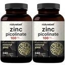 2 Pack maksimal styrke Zink 100mg, Zinkpicolinat supplement, 480 kapsler, Zinkvitamin og immunvitaminer til enzymfunktion og immunforsvar, non-GMO og fremstillet i USA