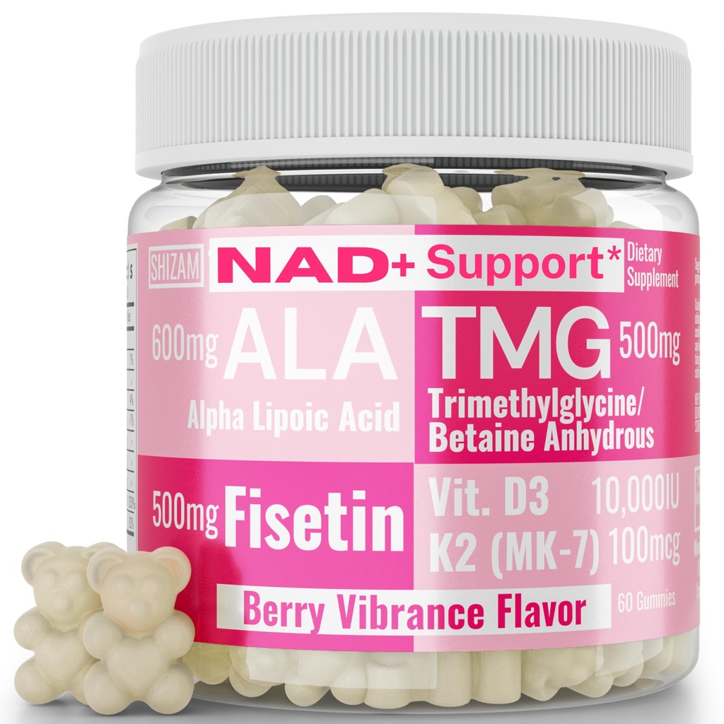 SHIZAM TMG betaine Alpha Lipoic Acid ALA D3 Fisetin Gummies, Trimethylglycin trimethylglycin R- Alpha NAD + Plus + HCL Kosttilskud, Mitokondriel Senolytisk Aktivator, NR Kapsler Pulver 600 mg 1000mg