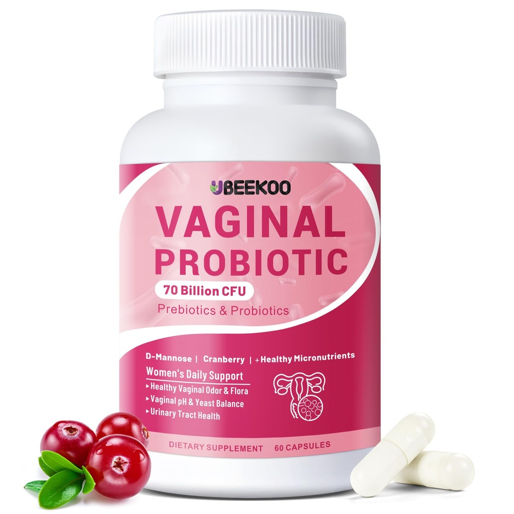 Vaginal Probiotika for kvinder, 70 Millioner CFU for vaginal sundhed, pH balance, urinveje, fordøjelsesbesvær med Prebiotika, Organic Cranberry & D- Mannose for Vaginal Odor & Flora Kosttilskud - 60 kapsler