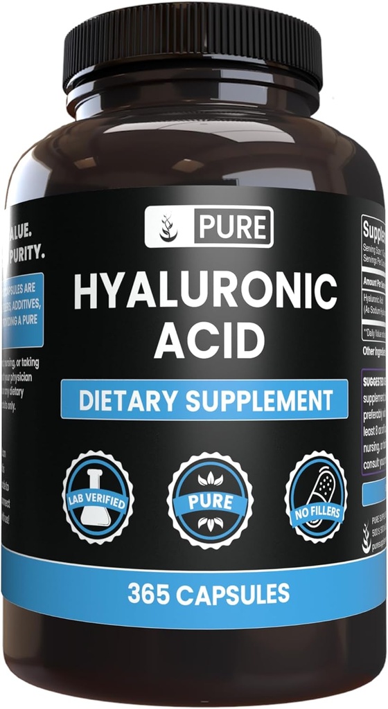 Pure Original Ingredienser Hyaluronsyre (365 kapsler) Ingen Magnesium eller Rice Fillers, Altid Pure, Lab Verified