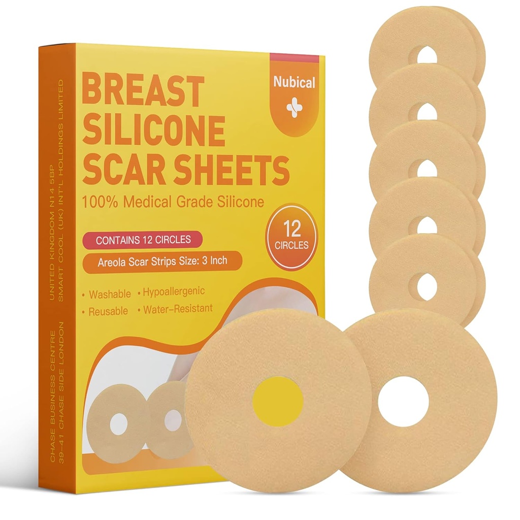 Silikone Scar Sheets for Breast 12 Pack - Medicinsk Scar Removal Sheets - Silikone Sheet Breast Post Kirurgi Supplies for Scars Treatment - Areola Gel Circles (3 IN)