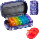 Serfeymi Weekly Travel Pill Organizer 2 gange en dag PM opgraderet Rainbow Pill Box 7 dag med transportabel lynlås PU læderpille sag, Medicine Organizer til piller, Vitaminer, Fish Oliils - Purple- 01