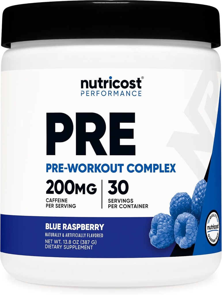 Nutricost Pre- Workout Complex Powder (30 Servering, Blå Hindbær) - Pre- Workout supplement med Beta- Alanine, Taurine & Aminosyrer