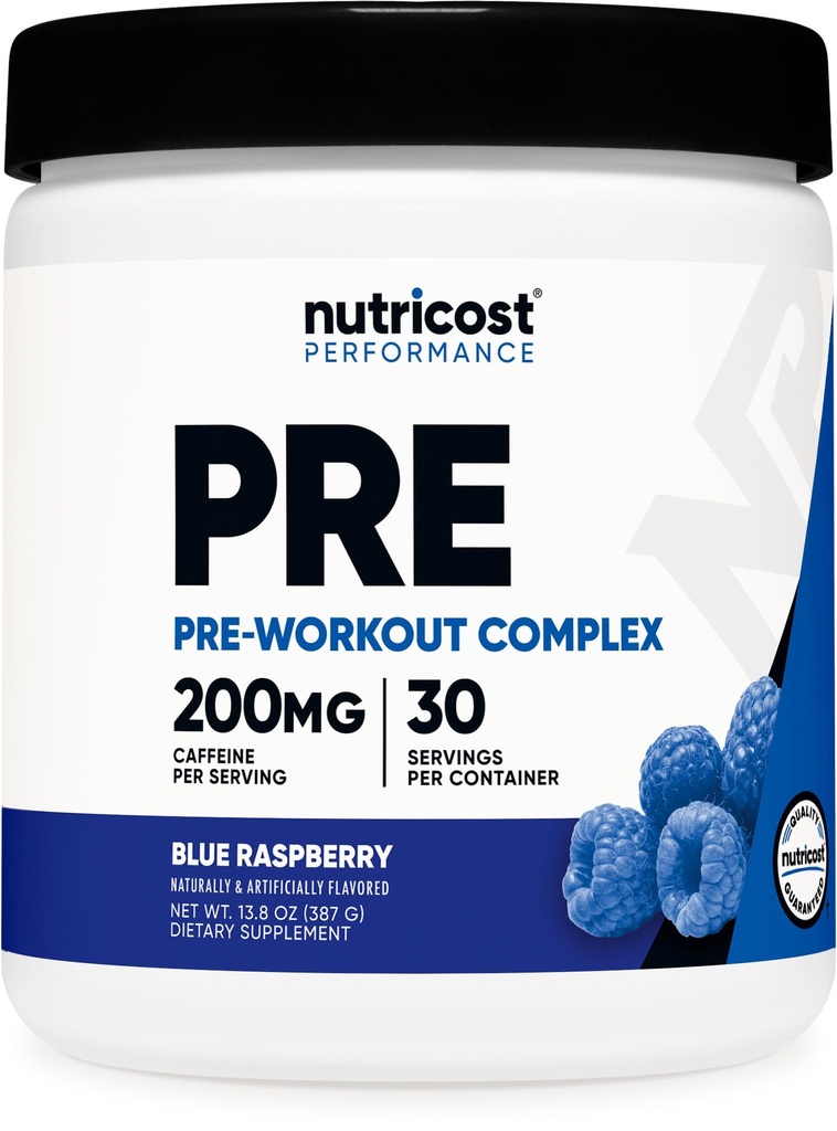 Nutricost Pre- Workout Complex Powder (30 Servering, Blå Hindbær) - Pre- Workout supplement med Beta- Alanine, Taurine & Aminosyrer
