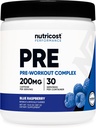 Nutricost Pre- Workout Complex Powder (30 Servering, Blå Hindbær) - Pre- Workout supplement med Beta- Alanine, Taurine & Aminosyrer