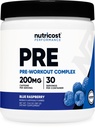 Nutricost Pre- Workout Complex Powder (30 Servering, Blå Hindbær) - Pre- Workout supplement med Beta- Alanine, Taurine & Aminosyrer