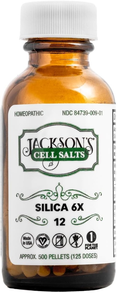 Jacksons # 12 Cell Salt Silica 6X (500 Pellet Flaske) - Certificeret Vegan, Lactose- Free Schuessler Tissue Salt Silicea 6X (Made in the USA)