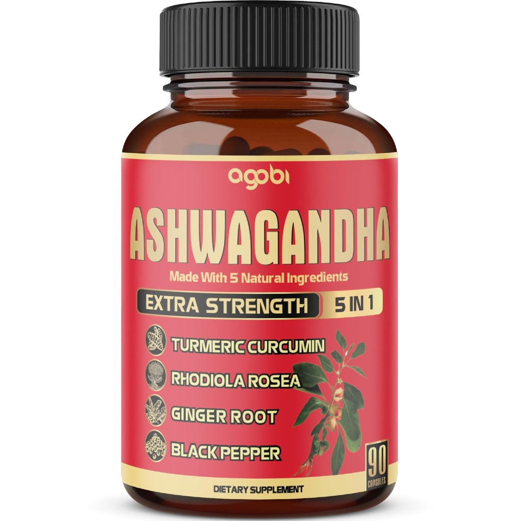 90 Kapsler - Ashwagandha Supplement Kapsler - Ingefær Root, Gurkemeje, Rhodiola Rosea & Black Pepper