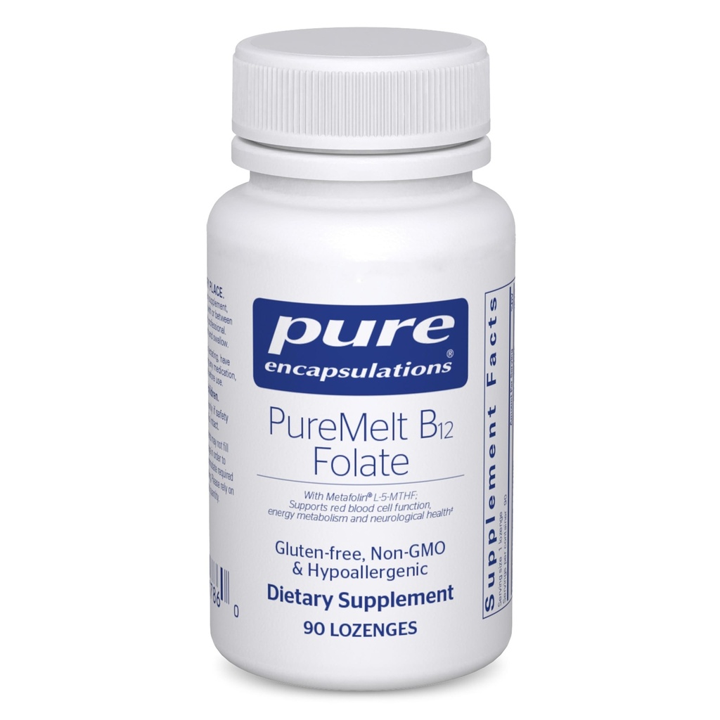 Ren indkapsling PureMelt B12 Folate - Aktiv B Vitamin med L- 5 - MTHF - Metabolisme Support & Red Blood Cell Function * - Non- GMO & Vegan - 90 Lozenges