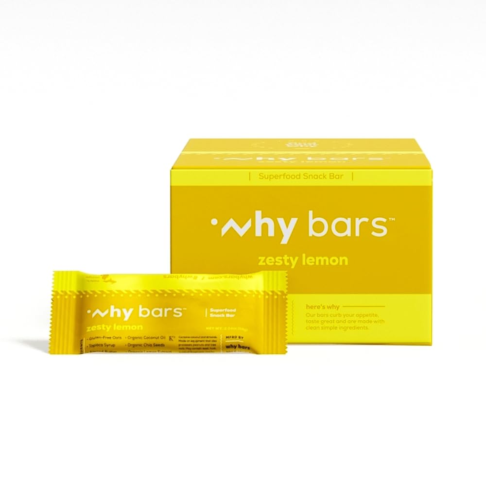 Hvorfor Barer, Protein Bars, Zesty Lemon, 2.04 Ounce Bars (pakke med 12 Protein Bars) - Protein Bar Superfood, Gluten Free, Ikke GMO, Organisk, Vegansk, Simple Ingredienser