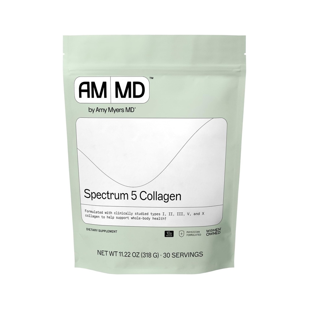 Amy Myers MD Spectrum 5 Collagen Peptider Powder - Daily Collagen tillæg for sundt hår, hud & negle - for fælles støtte, Gut & immunforsvar - 30 Servere