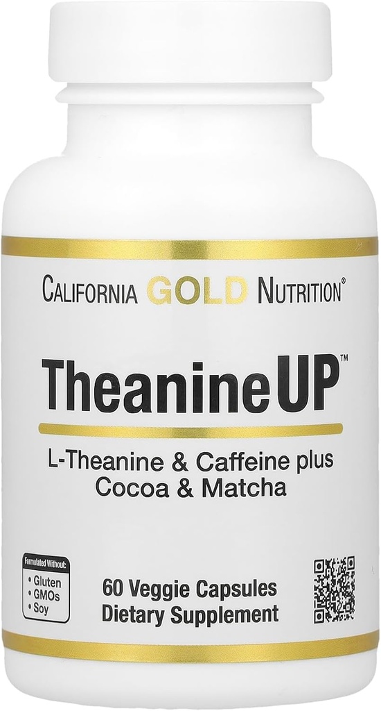 California Gold Nutrition TheanineUP ™, L- Theanine & Coffein Plus Kakao, og Matcha, 60 Veggie Kapsler
