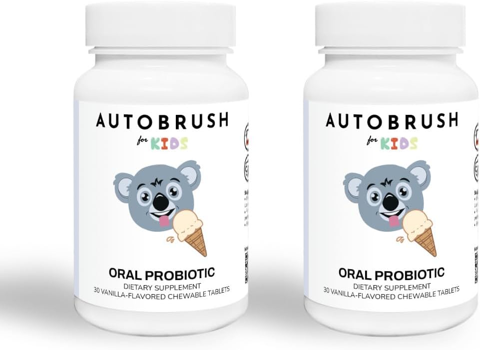 autobrush Kids Oral- Care Slow Disopløse Probiotiske Tablets Name 124; Dentale Kosttilskud Name 124; Healthriere tænder og tandtandl? g 124; Balanceret mund Biome Beeg 124; 30 Greve (Vanilla) (2)
