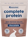 NativePath Complete Beef Protein Powder Isolate – Grass-Fed, Pasture-Raised, Dairy & Lactose Free, Gluten Free, Zero Sugar, MCTs & Amino Acids – 20g Protein, Chocolate Flavor, 30 Servings