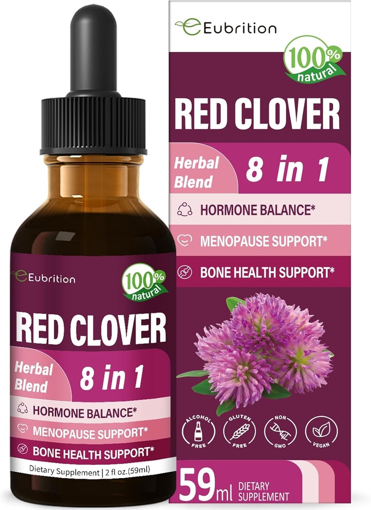 Red Clover Herb Extract Drops for Women Health Balance, 8- in-1 Herbal Formel Supplement til Menopause Hot FlashRelief med Dong Quai & Shatavari Extract, Alkohol gratis tinktur. 2oz