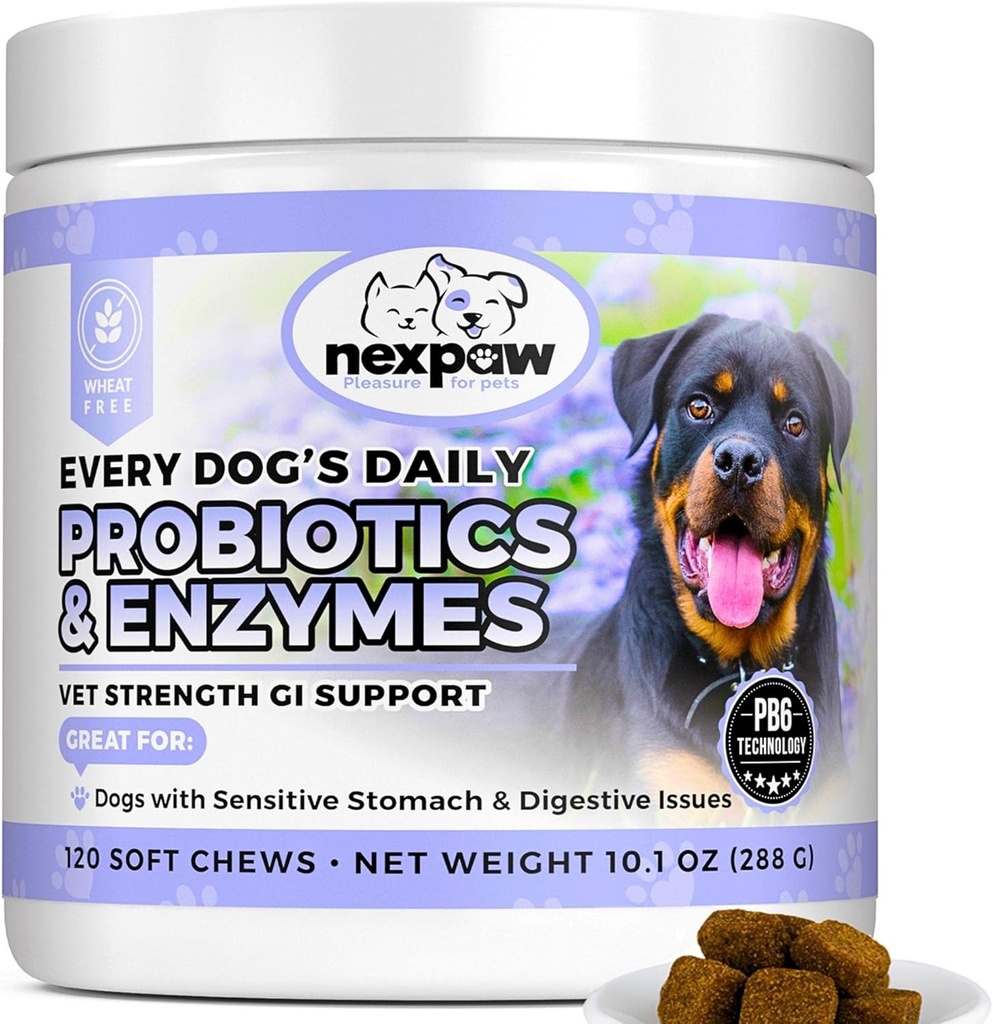 Hundeprobiotika og fordøjelsesenzymer - Relief Diarré, Hundegas, Bloating, Forstoppelse, Opsat mave - Pet fordøjelsesstøtte - Soft Chews Probiotika til hunde og hvalpe