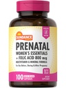 Sundance Prenatal Multivitamin Mex124; med folinsyre Mex124; 100 Quick Release Kapsler; 124; 800 mcg Mex124; Non- GMO, Gluten Free Supplement for Women
