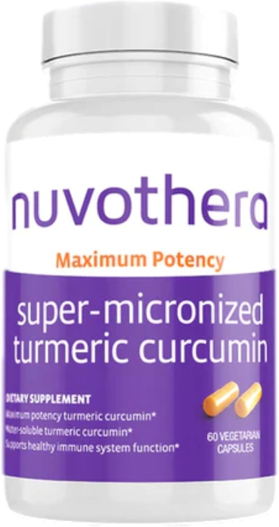 Nuvothera Super- Mikroniseret Gurkemeje Kapsler 1- Måned Supply Rapid Absorption, Hele Root, Non- GMO, Understøtter Joint, Hud, Gut Sundhed & Antioxidanter (60 Kapsler)