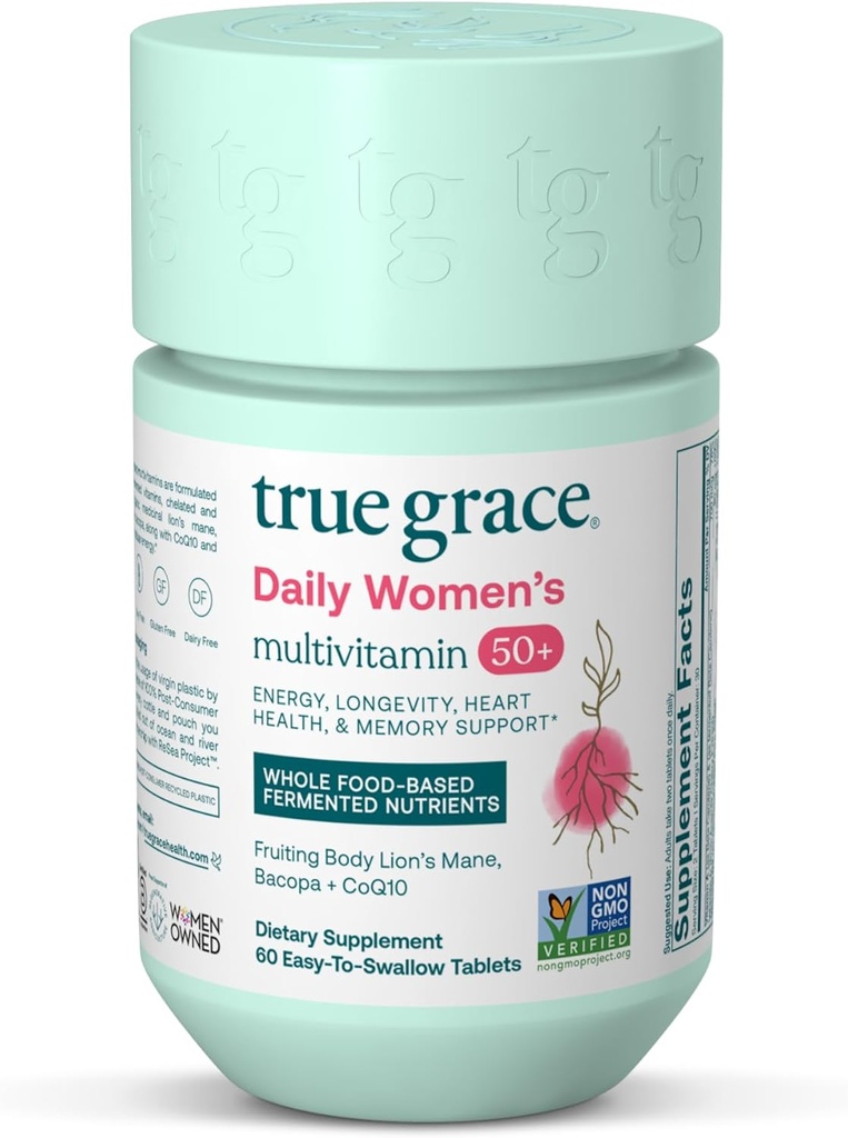 Sand Grace Daily Women 's Multivitamin 50 + - 60 Easy- to- Swallow Tablets - Immun, Energy, Longevity & Memory Support - Vegan - Gluten, Soy & Iron Free - 30 Servering