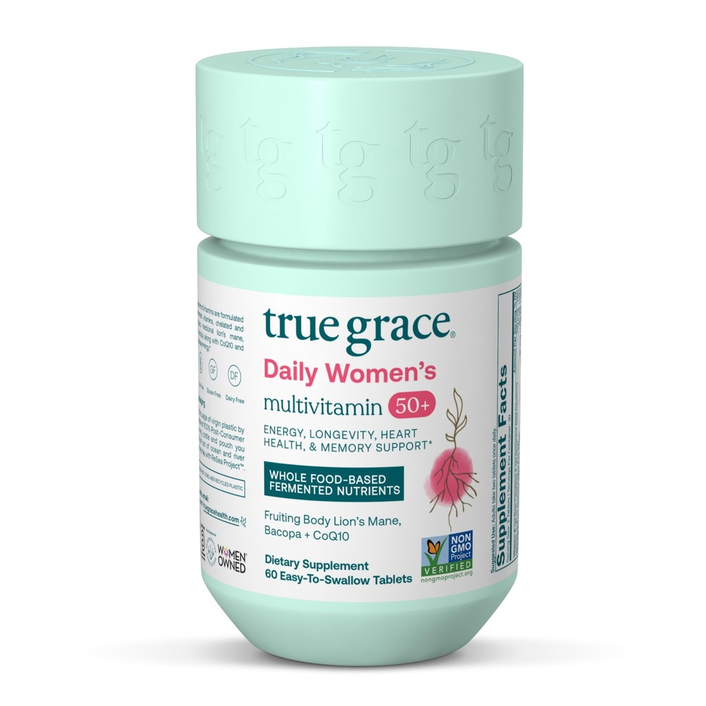 Sand Grace Daily Women 's Multivitamin 50 + - 60 Easy- to- Swallow Tablets - Immun, Energy, Longevity & Memory Support - Vegan - Gluten, Soy & Iron Free - 30 Servering
