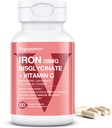 Iron Supplements for Women, Vegan Iron Bisglycinate 28mg Plus C-vitamin, folinsyre - jernpiller til anæmi, jernmangel & energistøtte - Høj Absorption, Gluten- fri, ikke-GMO - 60 kapsler