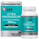 Qunol Magnesium Glycinate Complex, Adtle on Mave, 250 mg One Pill Dosis, Superior- Absorption Magnesium, Nerve, Knogler og Muscle Health Supplement, 60 Greve (pakning med 1)