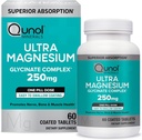 Qunol Magnesium Glycinate Complex, Adtle on Mave, 250 mg One Pill Dosis, Superior- Absorption Magnesium, Nerve, Knogler og Muscle Health Supplement, 60 Greve (pakning med 1)