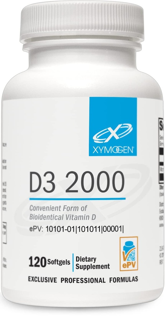 XYMOGEN D3 2000 - Biotilgængelig D3 2000 IE (50 mcg) - High Strength Vitamin D supplement til immunbone & Heart Health Support - 120 Softgels
