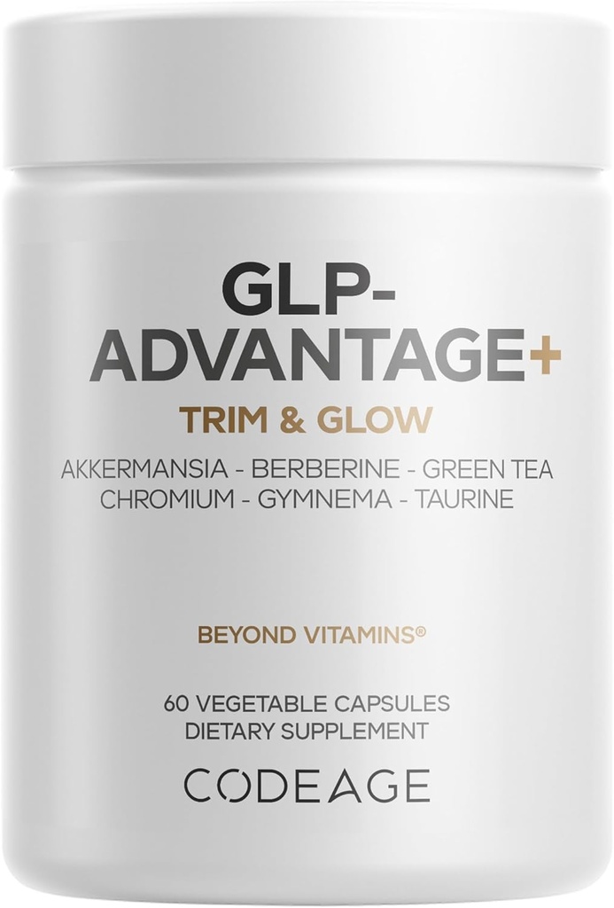 Codeage GLP- Advantage + Supplement - Metabolic & GLP-1 Aktivitetsstøtte - Chrom, Berberine, Green Tea, Gymnema, Curcumin, Taurine, Resveratrol - Weight Management & Gut Health, Non-GMO - 60 Kapsler