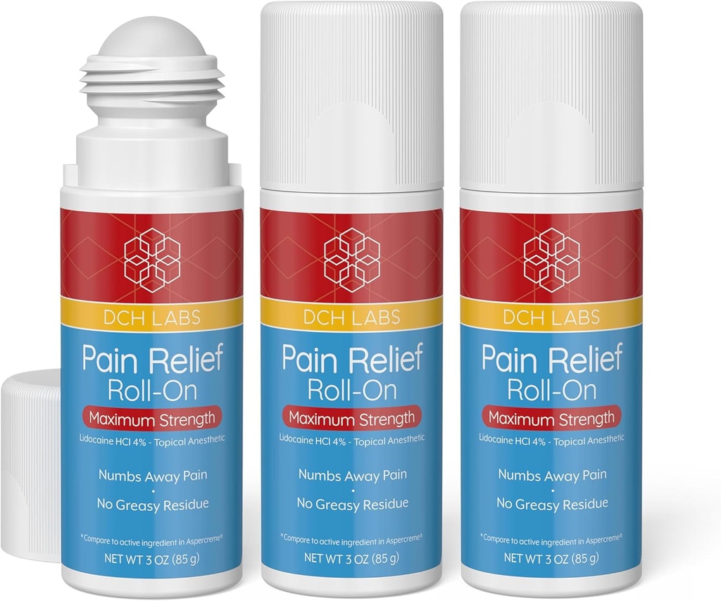 Maksimal styrke smerte Relief Roll- on, 3 oz værdi størrelse, Lidocain 4%, Numbs Pain Away, Nerve Pain, (3 Pack)