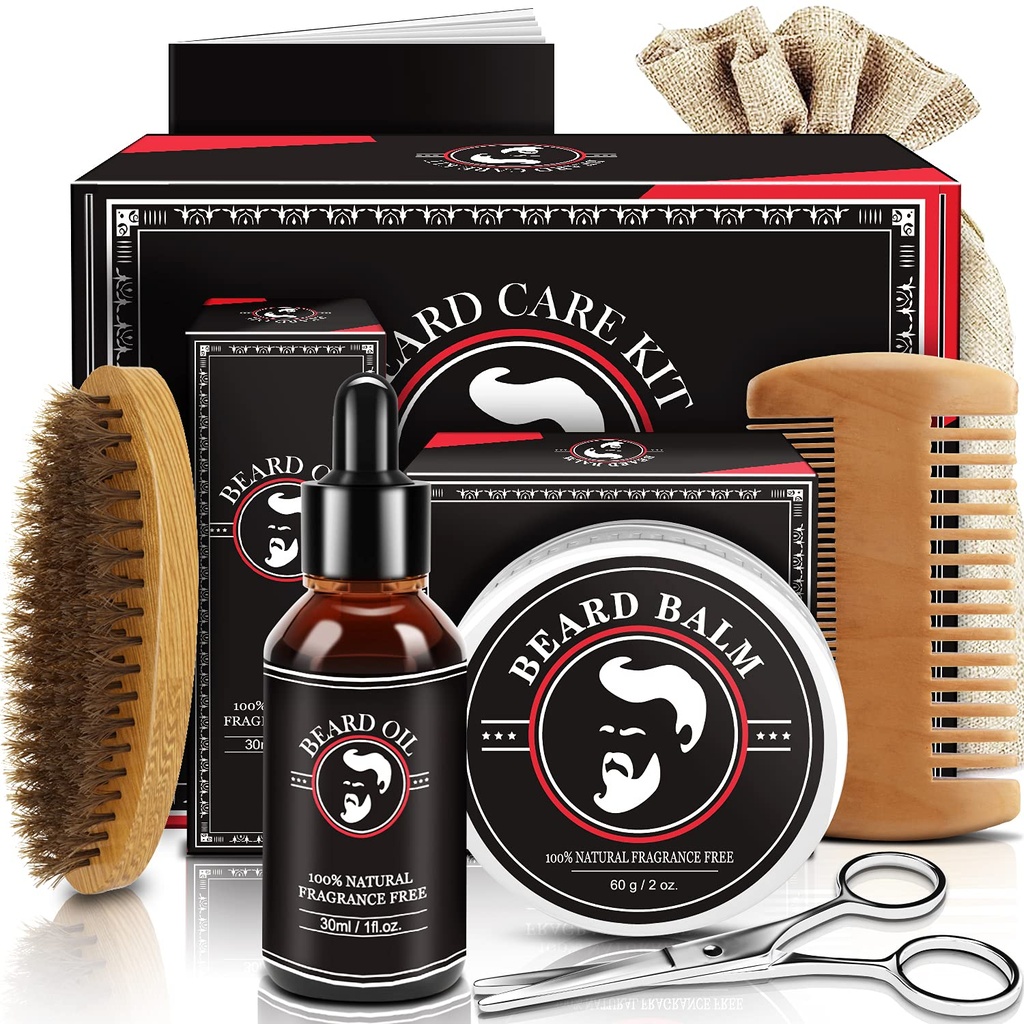 Far gaver, skæg kit til mænd, skæg vækst og grooming kit w / skæg olie skæg skæg børste skæg skæg Comb skæg Saks, fødselsdag gaver til mænd Mand ham bedstefar kæreste søn bror